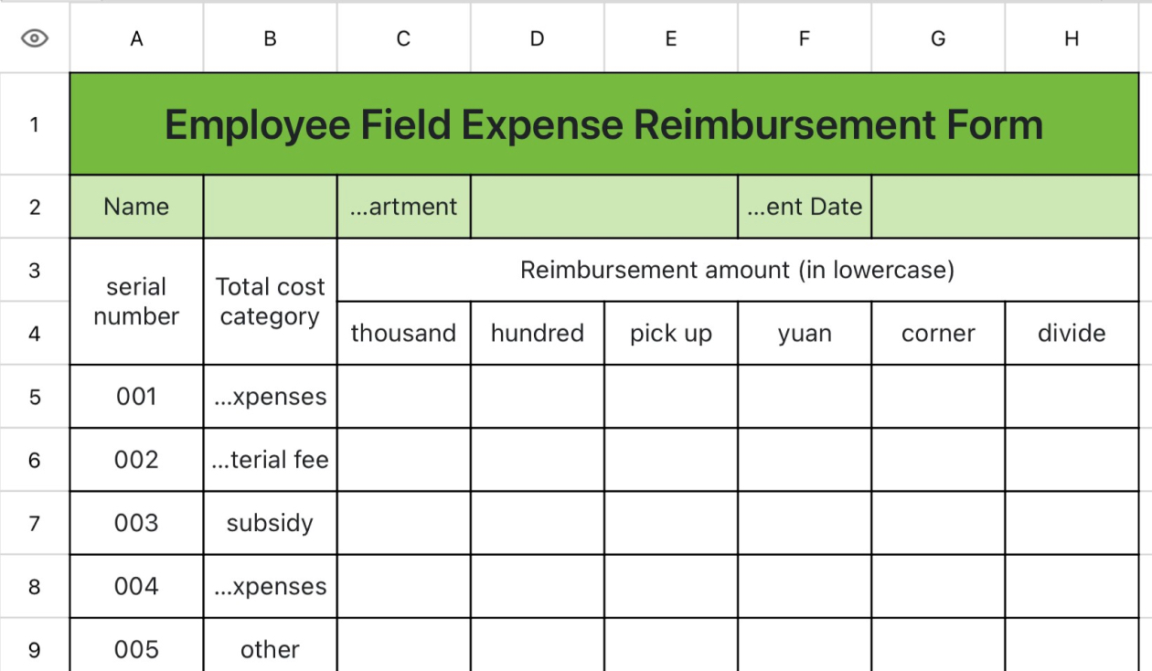 Employee Field Expense Reimbursement Form